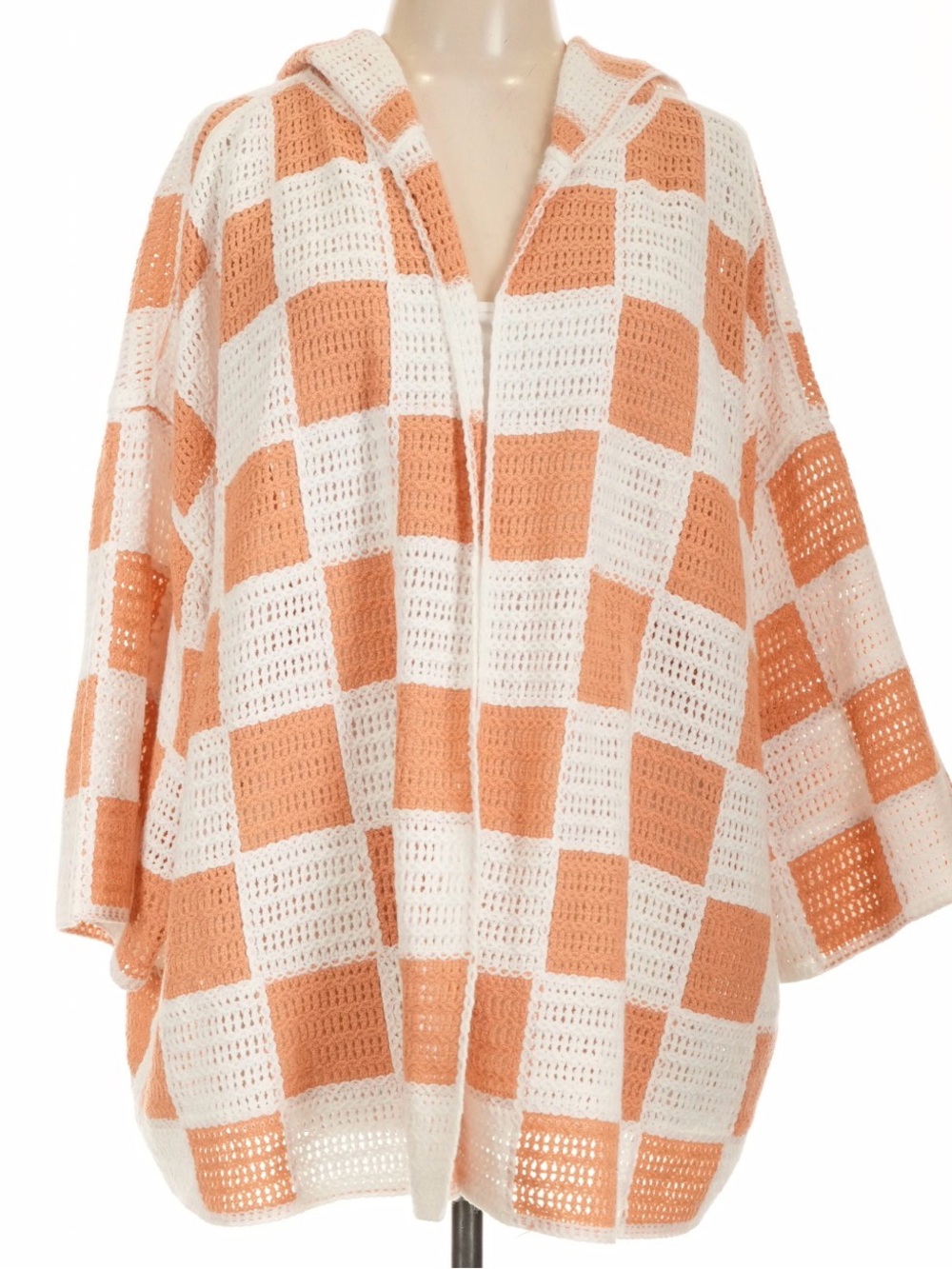 torrid Tan and White Crochet Hooded Cardigan